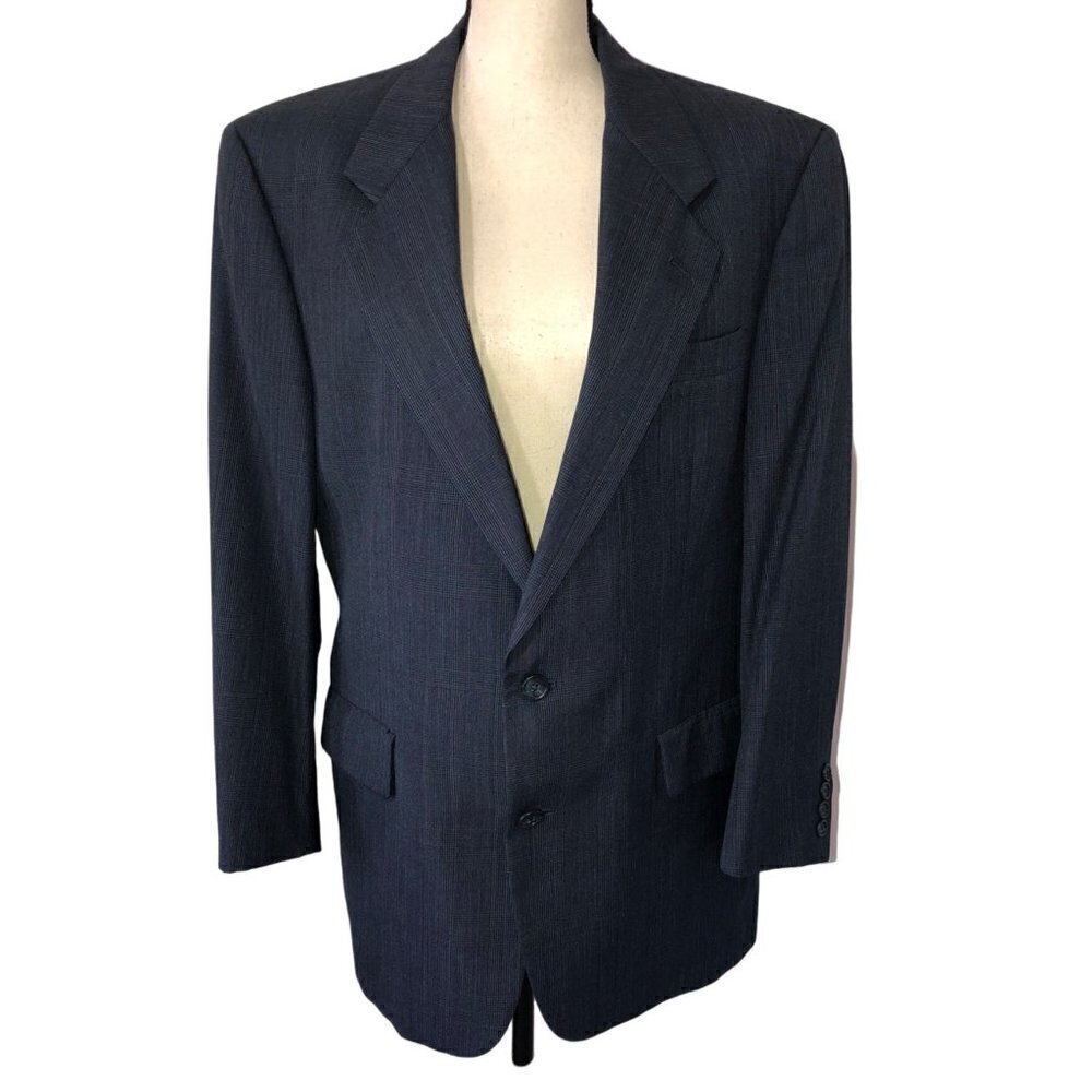 Hart Schafner Marx Mens Size 40R Sport Coat Blazer Blue 2 Button Glen Plaid FLAW